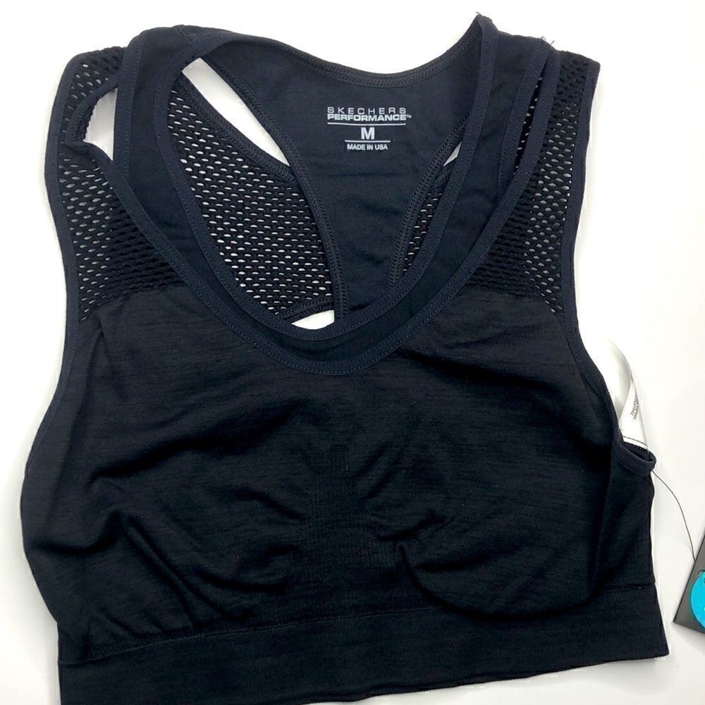 SKECHERS Performance GoTrain Flex 2Fer Seamless Sports Bra, Black, (M) NWT